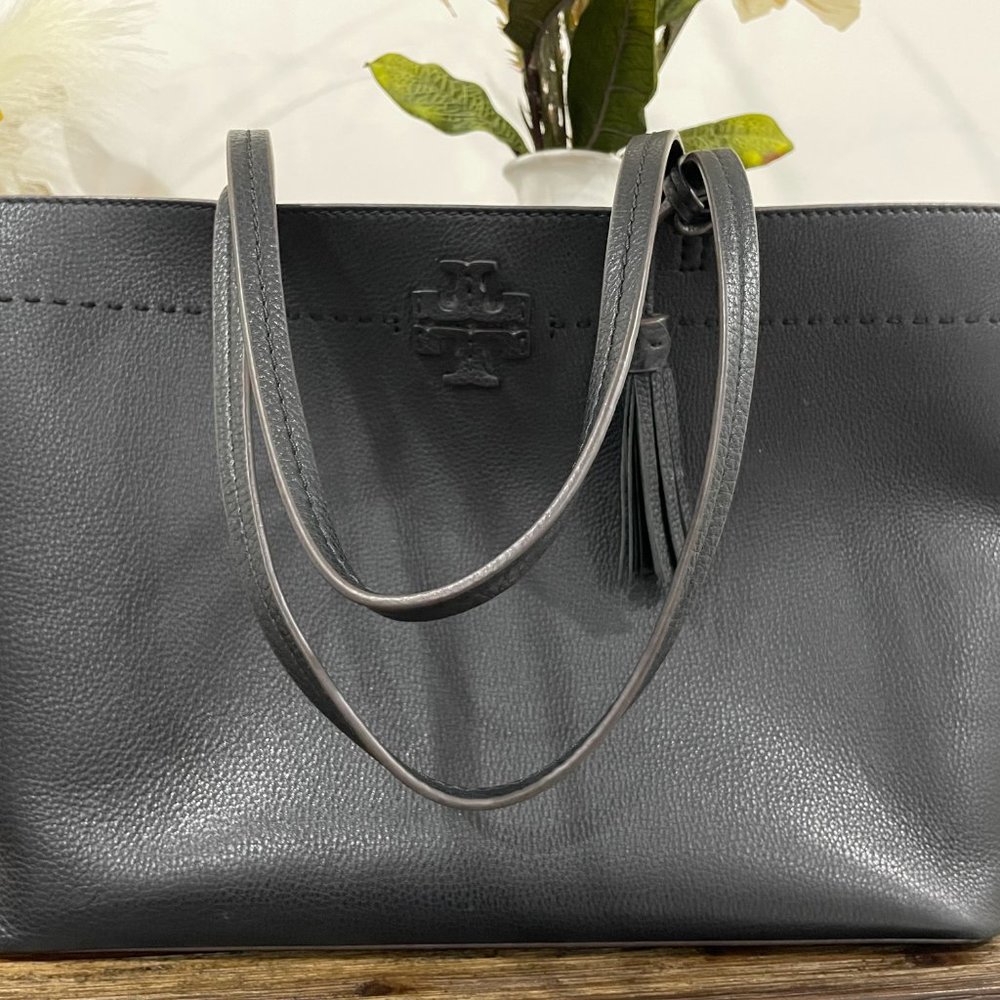 Tory Burch McGraw Black Leather Pebbled Tote